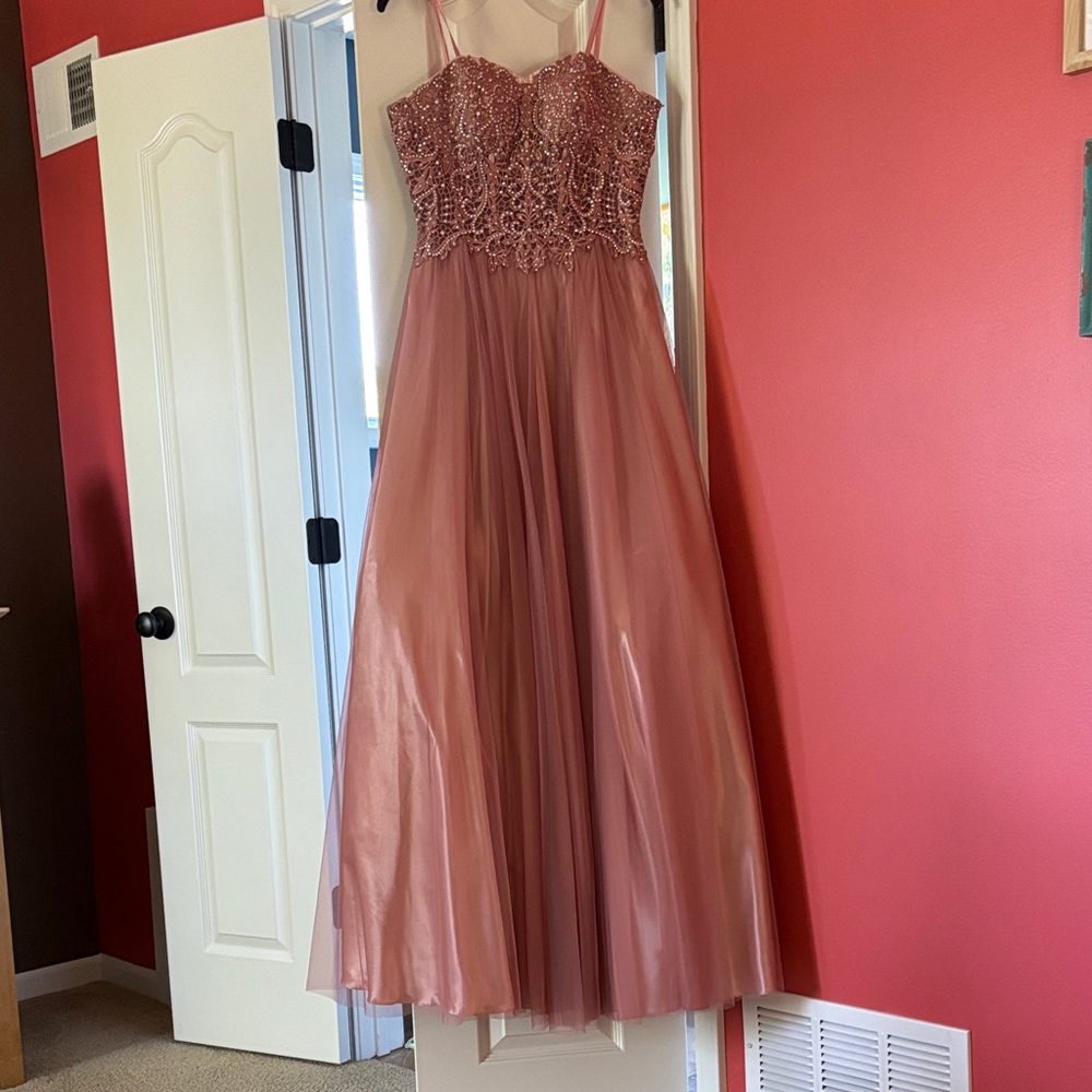 Elegant Pink Beaded Strapless Gown for Prom or Homecoming